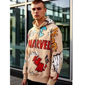 Marvel Mens New w/Tags Cream Graphic Pullover Hoodie - Size: Small